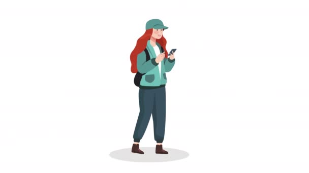 スマートフォンアニメのある若い女性4Kビデオアニメ — ストック動画