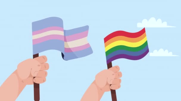 Transgender Und Homosexuell Flaggen Animation Video Animiert — Stockvideo