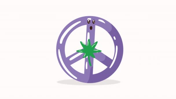 Cannabis Blad Vrede Symbool Kawaii Animatie Video Geanimeerd — Stockvideo