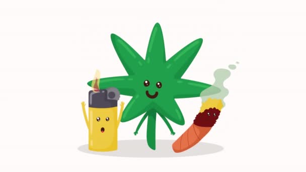 Cannabis Sigaret Kawaii Karakter Animatie Video Geanimeerd — Stockvideo