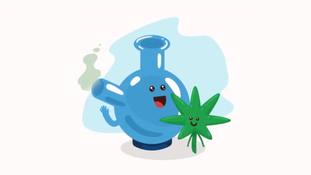 Cannabis Bong Pipe Pipe Kawaii Animasi Karakter Animasi Video — Stok Video