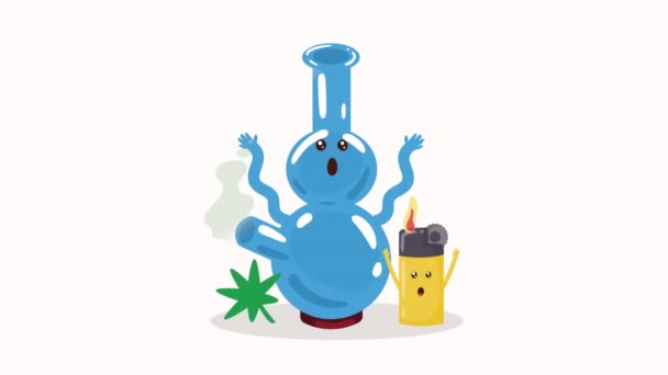 Cannabis Bong Pipa Kawaii Karaktär Animation Video Animerad — Stockvideo