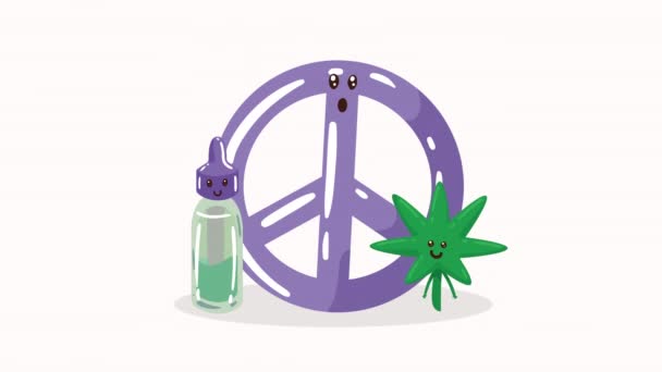 Cannabis Blad Och Dropper Kawaii Karaktär Animation Video Animerad — Stockvideo