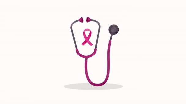 Nastro Rosa Cancro Seno Animazione Stetoscopio Video Animato — Video Stock