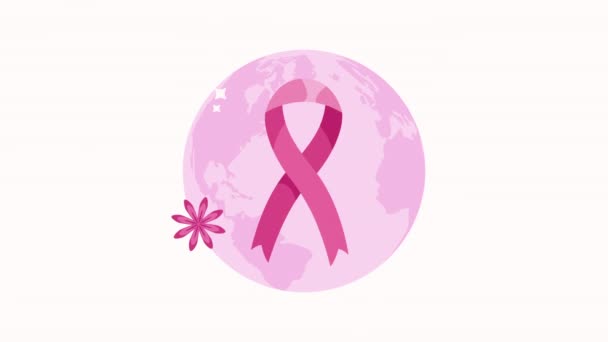 Καρκίνο Του Μαστού Ροζ Κορδέλα Λουλούδια Animation Βίντεο Κινουμένων Σχεδίων — Αρχείο Βίντεο