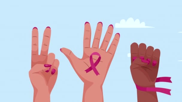 Стрічки Раку Молочної Залози Анімацією Рук Відео Анімовані — стокове відео