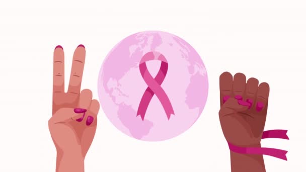 Breast Cancer Ribbon Earth Planet Animation Video Animated — Stock Video