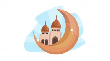 Müslüman camii ön cephe tapınağı animasyonu 4k video animasyonu