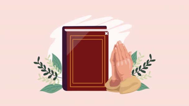 Kur Mukaddes Kitap Ile Eller Kapalı Animasyon Video Animasyonu — Stok video