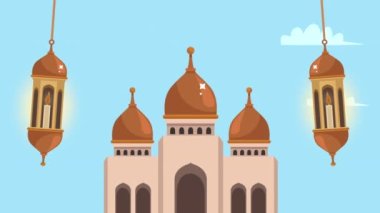 Müslüman camii ön cephe tapınağı animasyonu 4k video animasyonu
