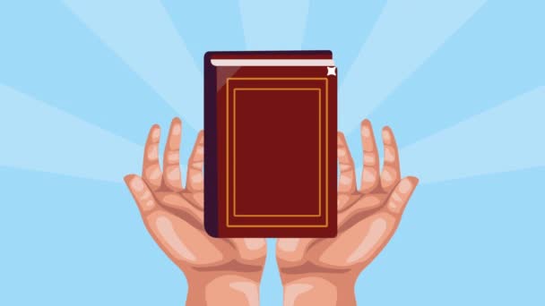 Handen Met Koran Heilige Boek Gesloten Animatie Video Geanimeerd — Stockvideo