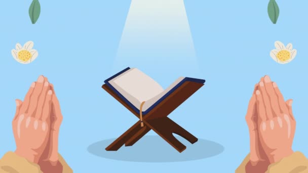Koran Livro Sagrado Madeira Stand Animação Vídeo Animado — Vídeo de Stock