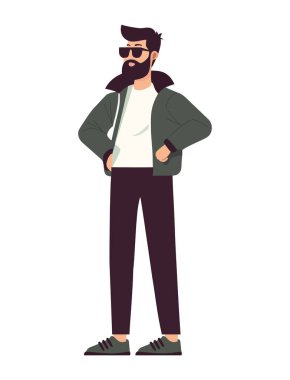 Havalı bir adam ayakta, gülümseyen bir ikon izole