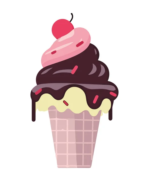 Bonito Cupcake Dibujos Animados Con Icono Fresa Aislado — Vector de stock