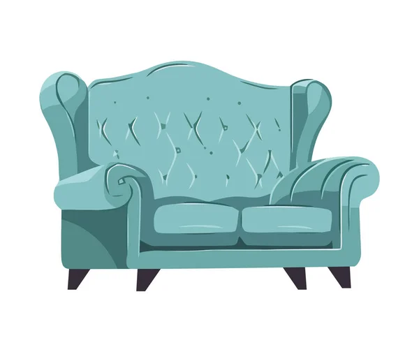 Bequemer Sessel Mit Blauem Kissen Symbol Isoliert — Stockvektor