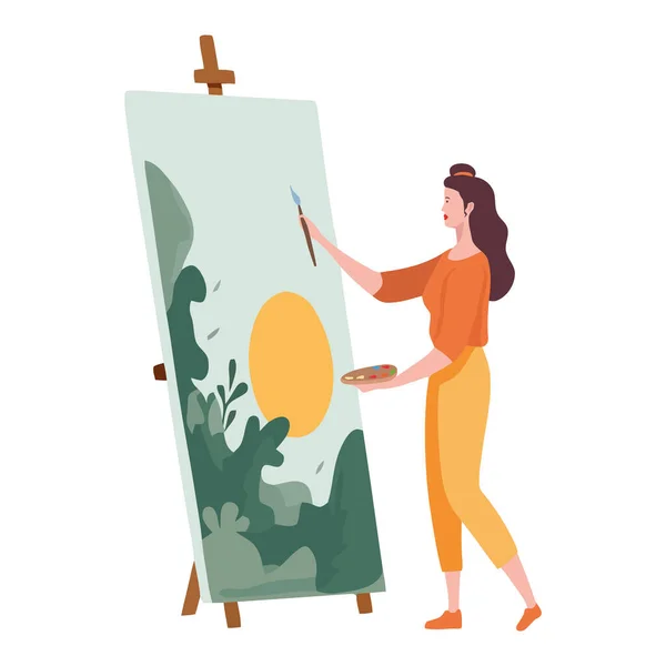Young Artist Painting Beautiful Flat Design Icon Isolated — Stock Vector