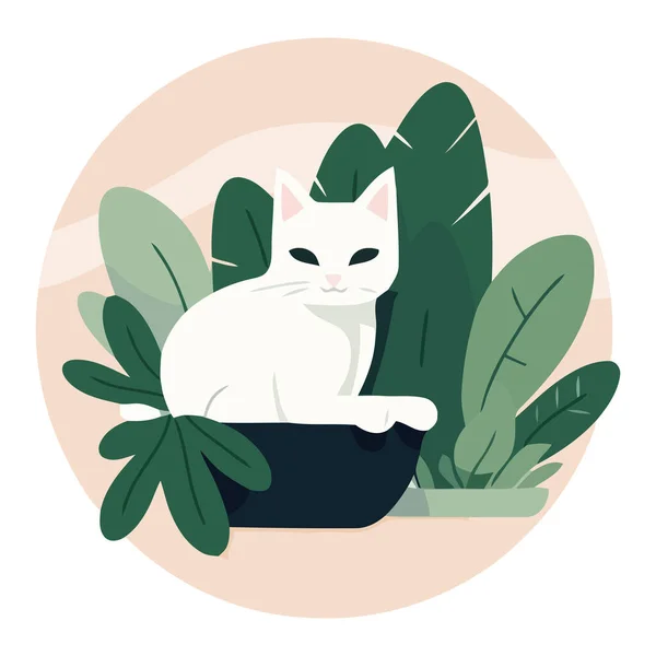 stock vector Fluffy kitten sitting in green grass icon isolated