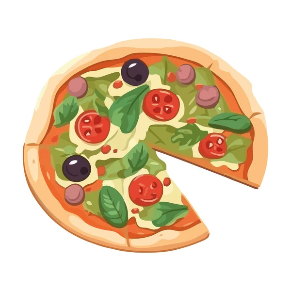 Φρέσκια Ψημένη Πίτσα Εικόνα Μοτσαρέλα Απομονωμένη — Διανυσματικό Αρχείο