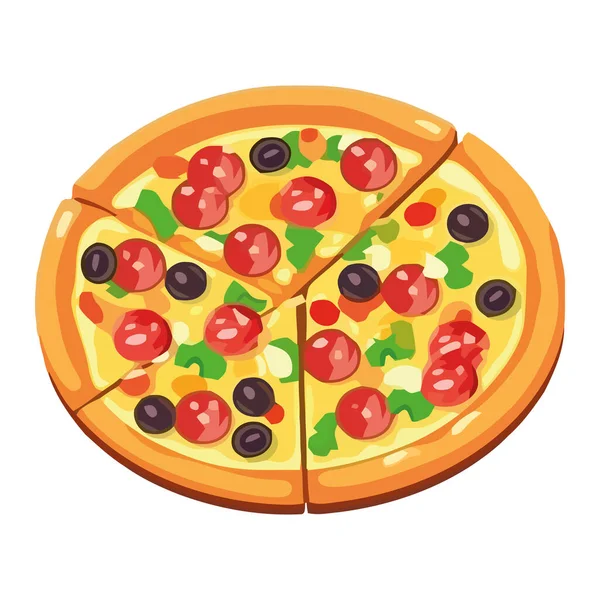 Pizza Com Mussarela Legumes Ícone Isolado —  Vetores de Stock