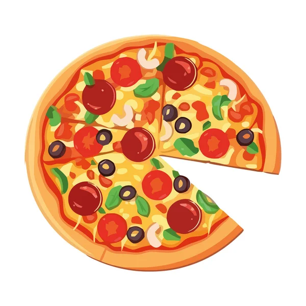 带有莫扎瑞拉和腊肠图标的Gourmet披萨片被隔离 — 图库矢量图片