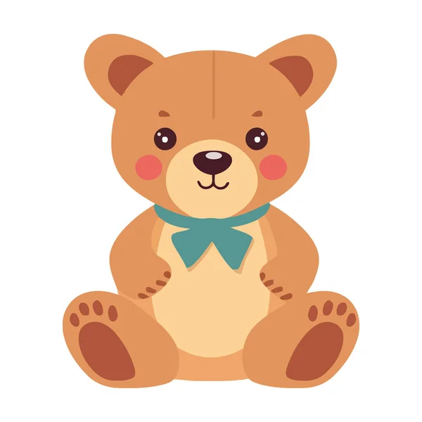 Roztomilý Medvídek Hračka Sedí Bílém Pozadí Ikona Izolované — Stockový vektor