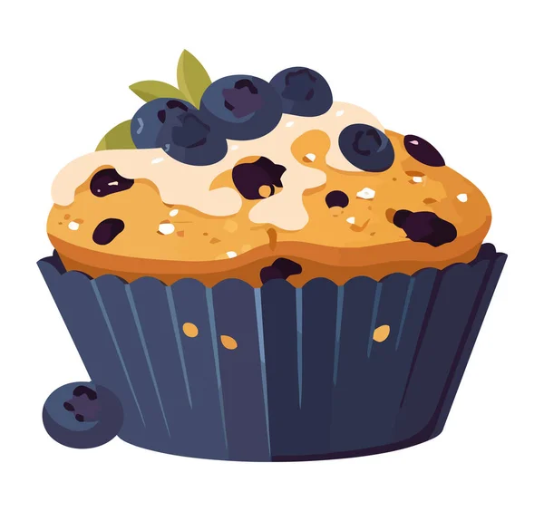 Süße Beeren Cupcakes Mit Frischen Blaubeeren Gebacken Isoliert — Stockvektor