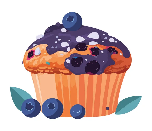 Cupcake Aux Myrtilles Sucrées Avec Glaçage Chocolat Crémeux Isolé — Image vectorielle