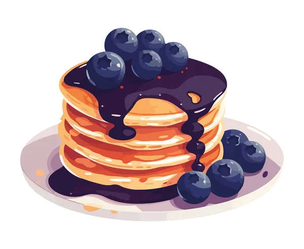 Tumpukan Pancake Buatan Sendiri Dengan Sirup Blueberry Terisolasi - Stok Vektor
