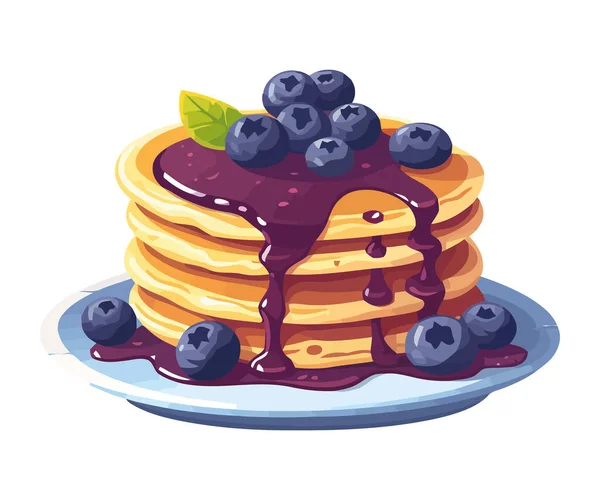 Blueberry Pancake Dengan Sirup Madu Dan Buah Segar Terisolasi - Stok Vektor