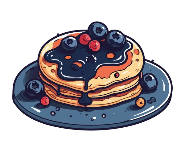 Pancake Blueberry Manis Dengan Sirup Buah Segar Terisolasi - Stok Vektor