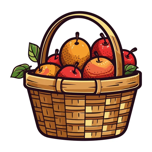 Frutas Orgânicas Frescas Cesta Vime Ilustração Isolada — Vetor de Stock