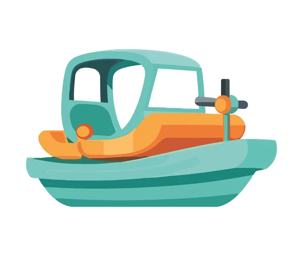 Barca Verde Cartone Animato Icona Trasporto Isolato — Vettoriale Stock