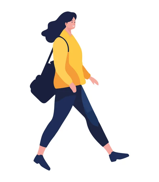 Spaziergängerin Mit Handtaschensymbol Isoliert — Stockvektor