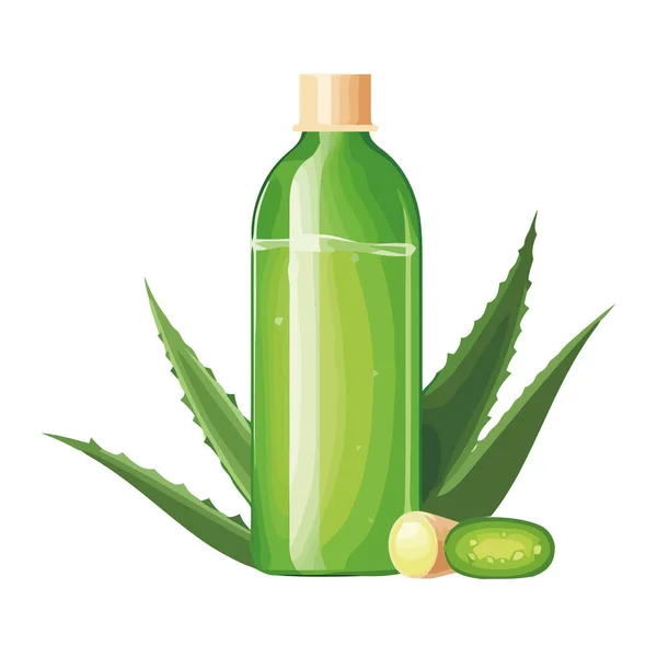 Свежий Зеленый Лист Природная Медицина Бутылке Икона Изолированы — стоковый вектор