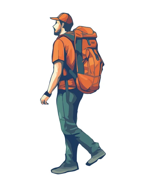 Man Hiking Backpack Icon Isolated — Stock Vector