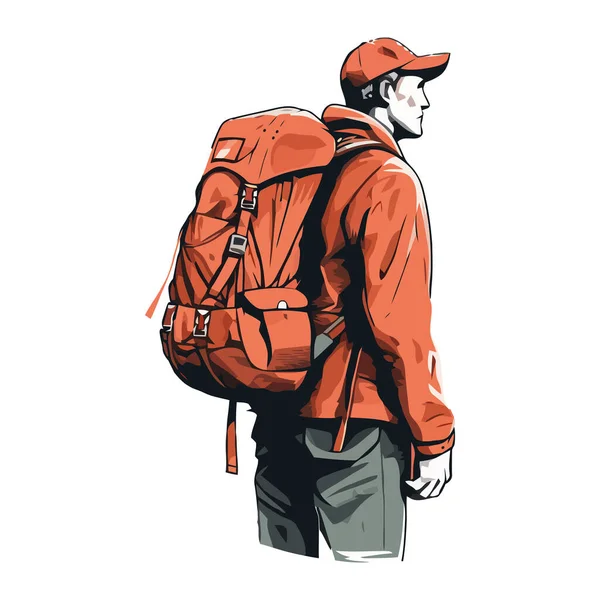 One Person Hiking Backpack Standing Icon Isolated — Stock Vector