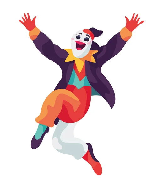 Jumping Cartoon Clown Halloween Kostümen Isoliert — Stockvektor