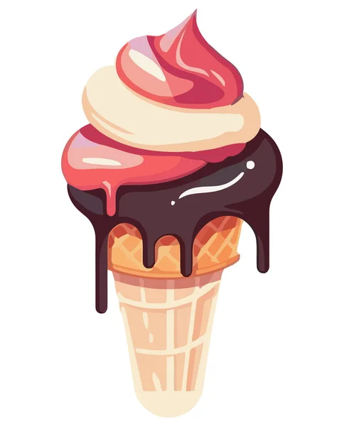 Crème Glacée Sundae Sauce Chocolat Isolé — Image vectorielle