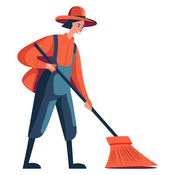 Adult Man Holding Broom Character Isolated — Stock Vector