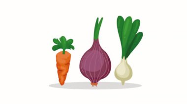 Üç sebze sağlıklı yiyecek animasyonu 4k video animasyonu