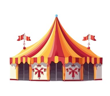 Renkli karnaval çadırı canlı tiyatro performansına ev sahipliği yapıyor.