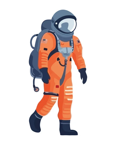 Astronaut Met Oranje Ruimtepak Personage Geïsoleerd — Stockvector