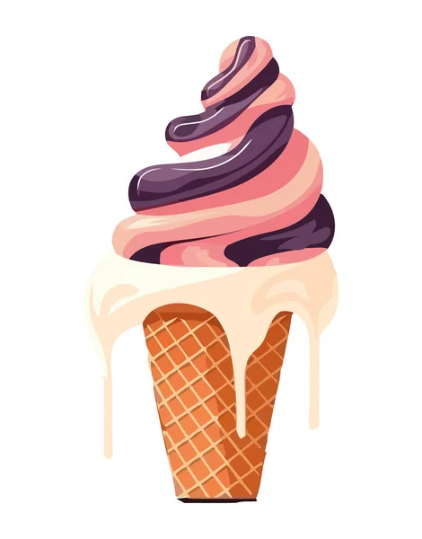 Sladký Symbol Letní Čokoládové Zmrzliny Kužel Izolované — Stockový vektor
