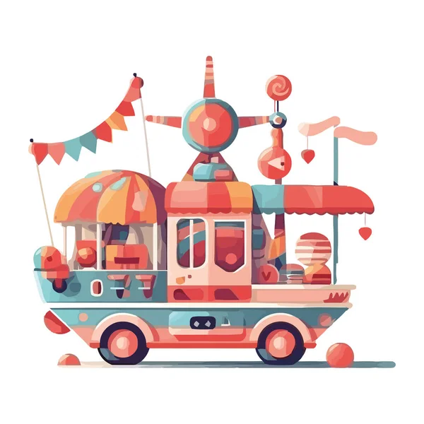 Zomer Plezier Wielen Kleurrijke Carnaval Truck Rit Geïsoleerd — Stockvector