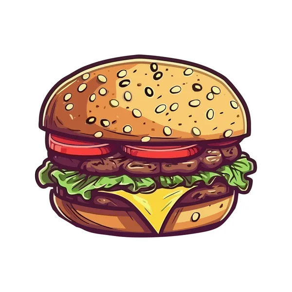 Grillezett Marhahús Burger Sajttal Paradicsommal Szezámmaggal — Stock Vector