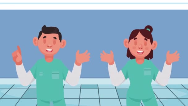 Happy Doctors Couple Characters Animation Video Animated — Stock Video