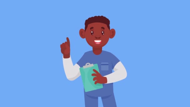 Afro Masculino Médico Carácter Animación Video Animado — Vídeos de Stock