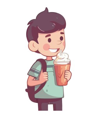 Sırt çantası taşıyan gülümseyen çocuklar karakterlerini izole eder