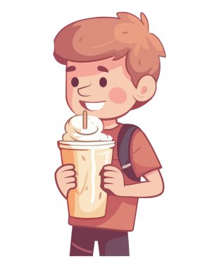 Neşeli çocuk soda bardağını soyutladı