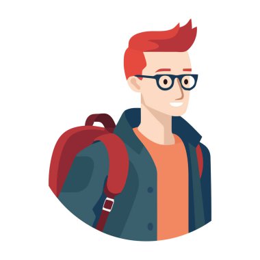 Bir kişi, sırt çantası simgesiyle izole edilmiş bir öğrenci.